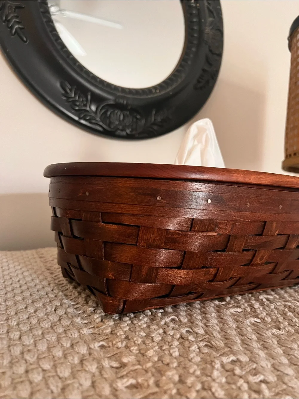 Henn Workshops Brown Wooden Tissue Box Basket